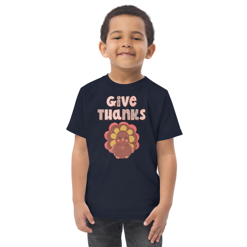 Thanksgiving Give Thanks Cute Turkey Toddler Tee