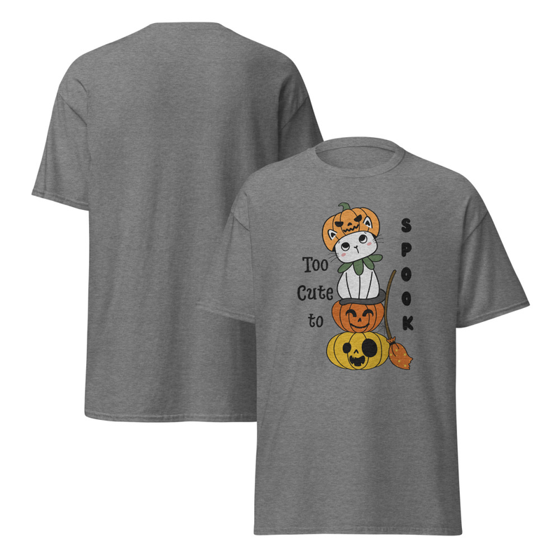 Halloween Too Cute to Spook Cat with Pumpkins Adult Unisex Tee