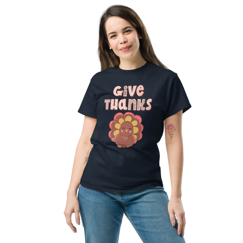Thanksgiving Give Thanks Cute Turkey Adult Unisex Tee
