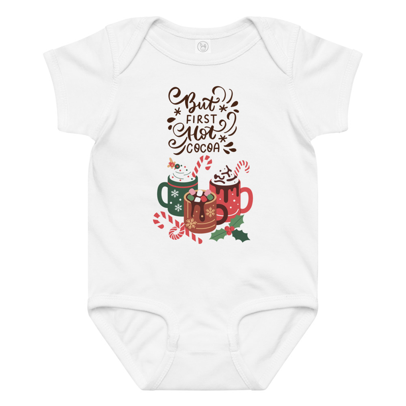 Christmas But First Hot Cocoa Baby Bodysuit