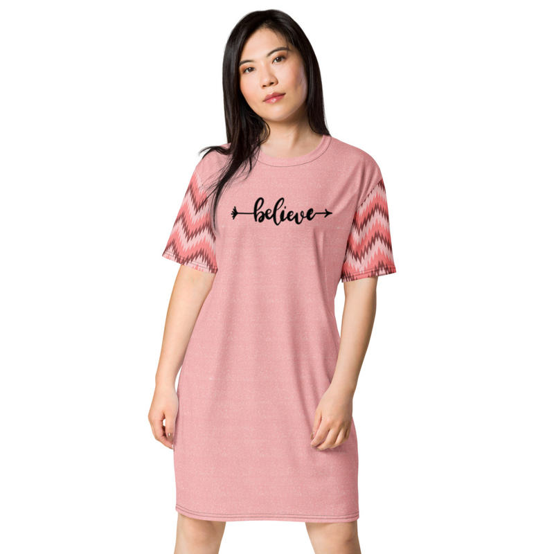 Believe Pink Chevron T-Shirt Dress
