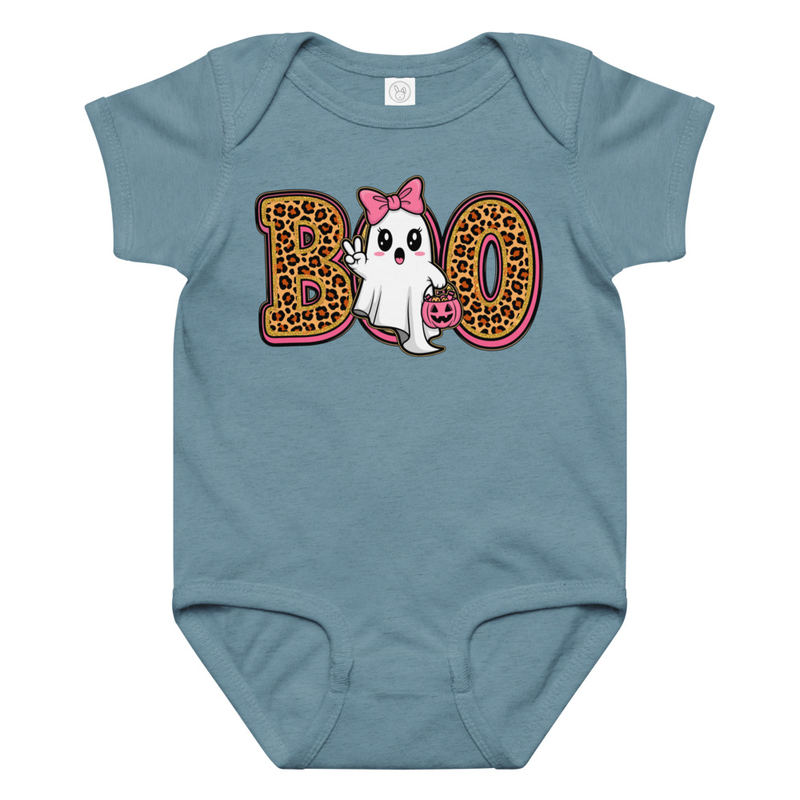 Halloween Leopard Print Boo Ghost with Bow Baby Bodysuit