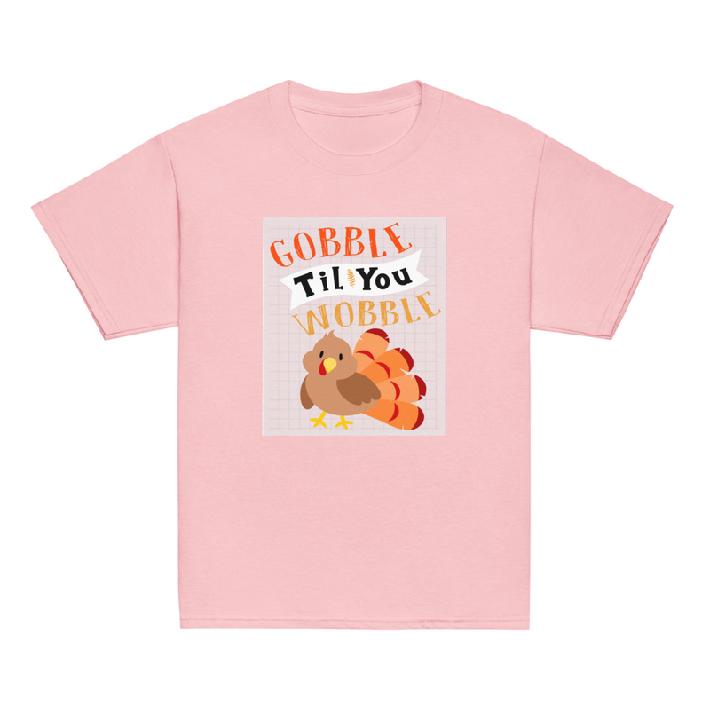Thanksgiving Gobble Til You Wobble Cute Turkey Youth Tee