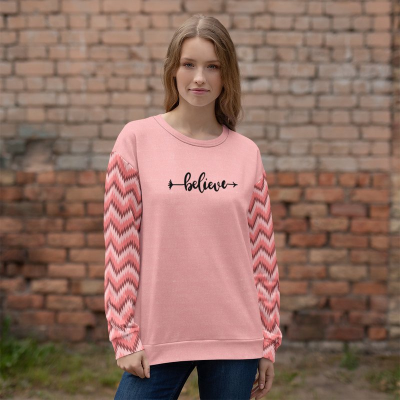 Believe Pink Chevron Sweater