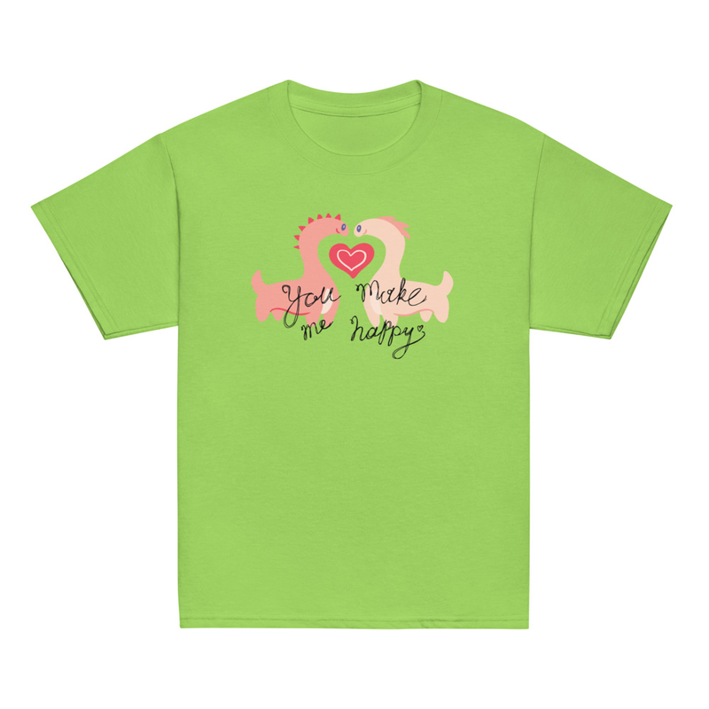 Valentine's You Make Me Happy Dinosaurs Youth Tee