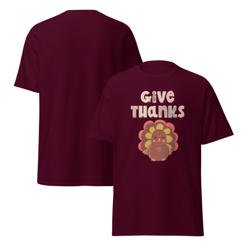 Thanksgiving Give Thanks Cute Turkey Adult Unisex Tee