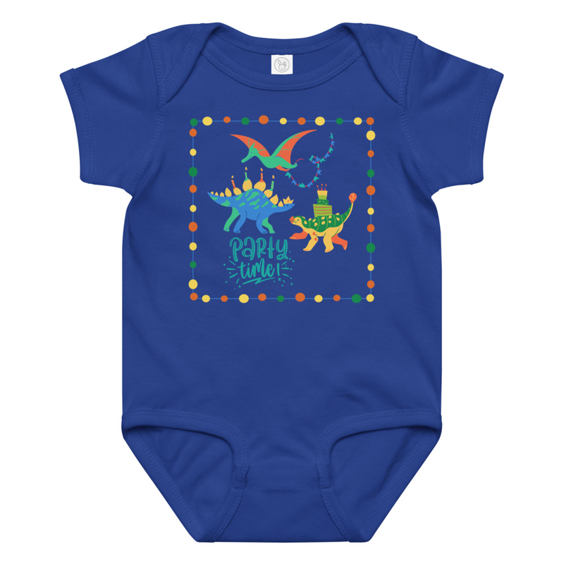 Birthday Party Time Dinosaurs Baby Bodysuit