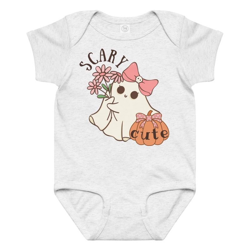 Halloween Scary Cute Ghost with Bow Baby Bodysuit