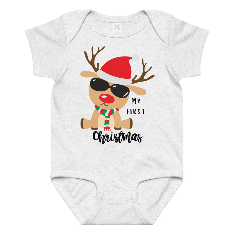 My First Christmas Reindeer with Sunglasses Baby Bodysuit