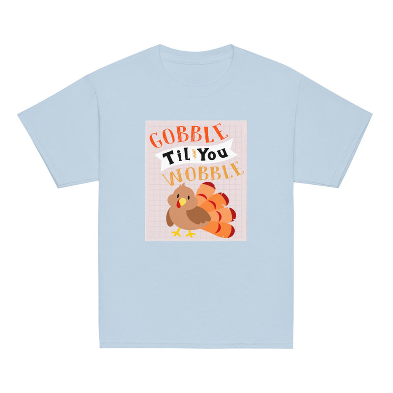 Thanksgiving Gobble Til You Wobble Cute Turkey Youth Tee