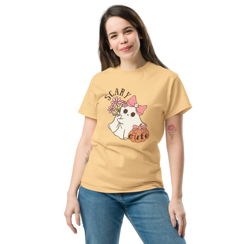 Halloween Scary Cute Ghost with Bow Adult Unisex Tee