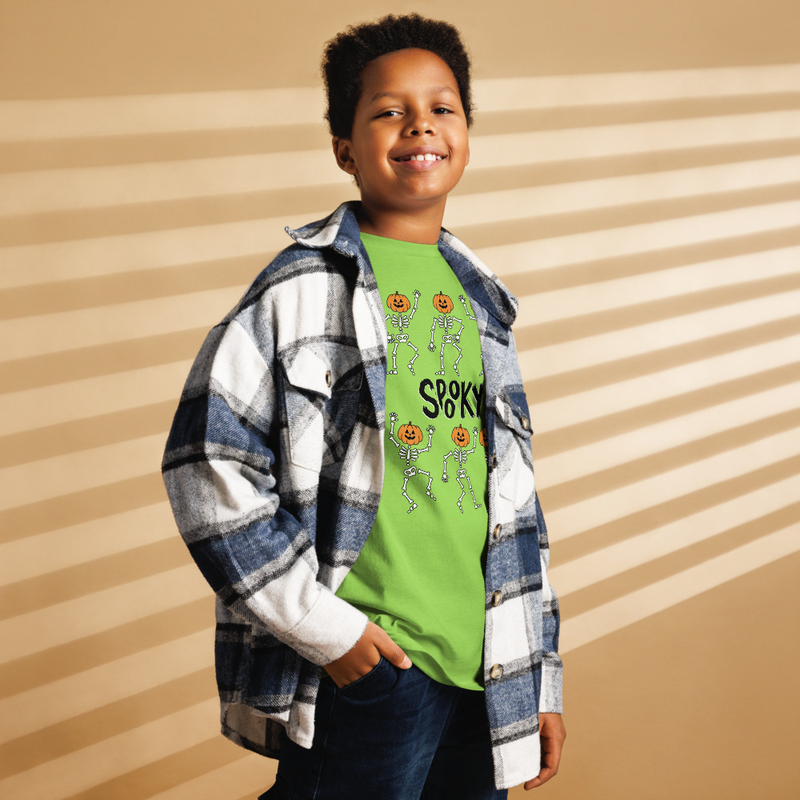 Halloween Spooky Pumpkin Head Skeletons Youth Tee