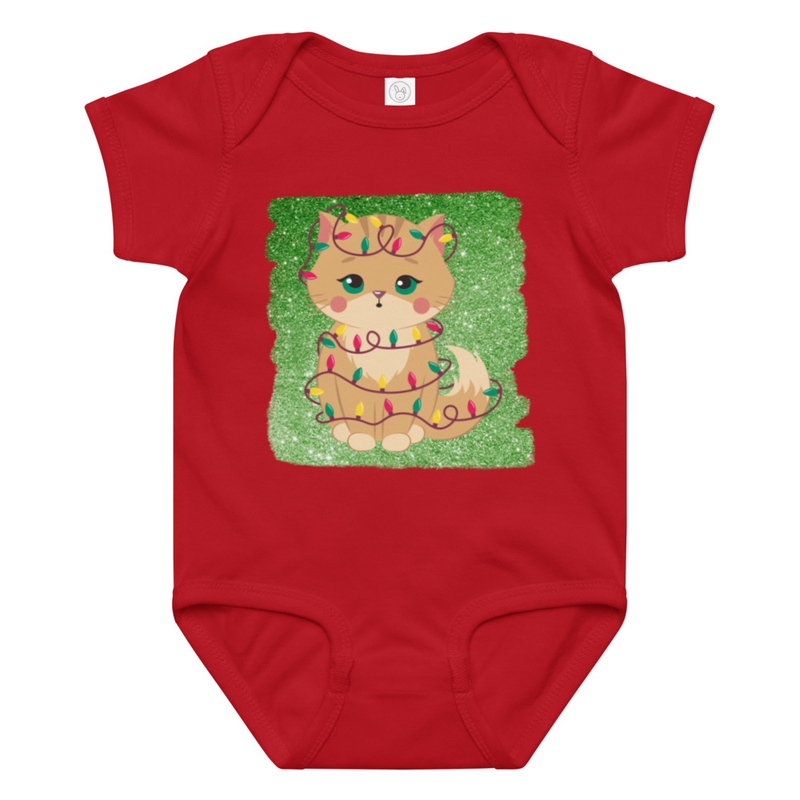 Christmas Kitten in Tangled Lights Baby Bodysuit