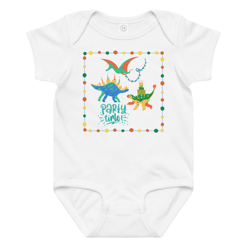 Birthday Party Time Dinosaurs Baby Bodysuit