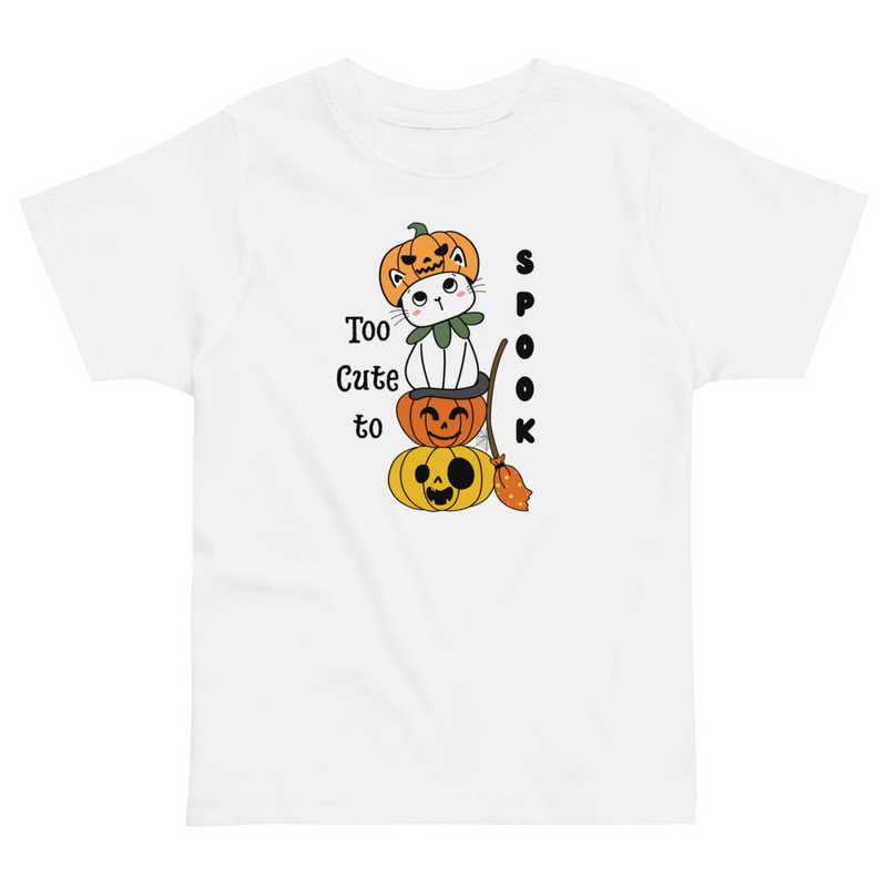 Halloween Too Cute to Spook Cat with Pumpkins Toddler Tee