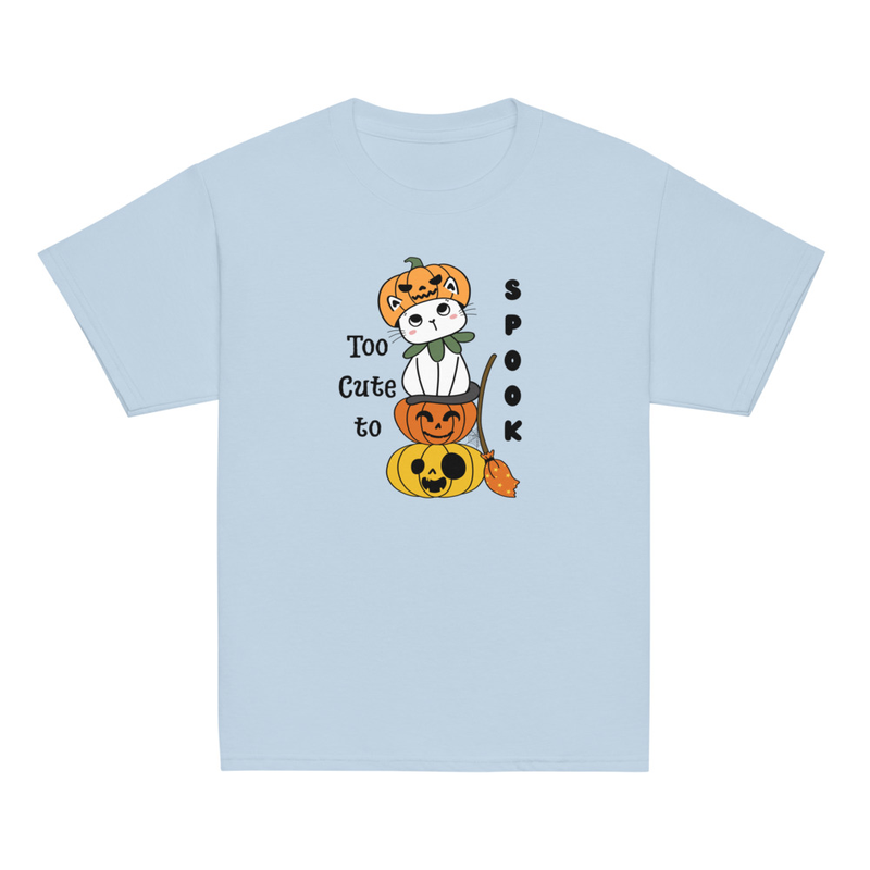 Halloween Too Cute to Spook Cat with Pumpkins Youth Tee