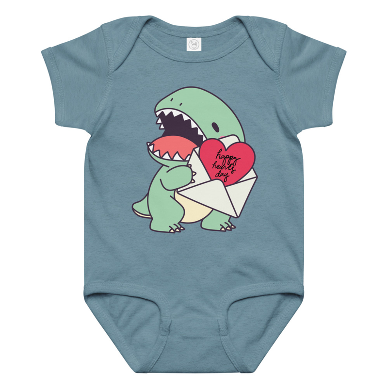 Valentine's Dino Happy Hearts Day Baby Bodysuit
