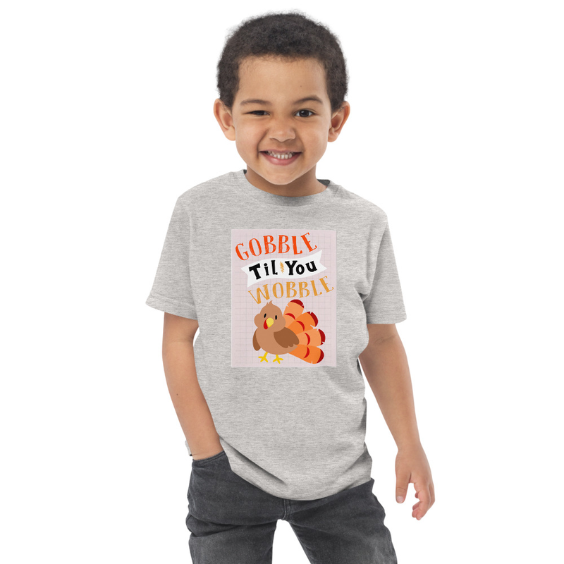 Thanksgiving Gobble Til You Wobble Cute Turkey Toddler Tee