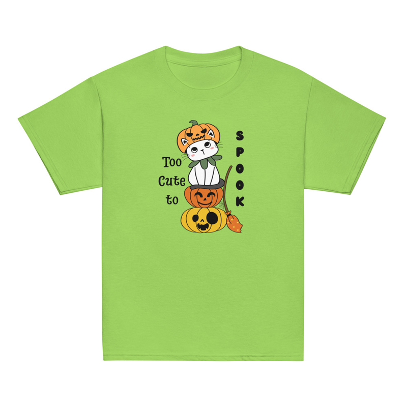 Halloween Too Cute to Spook Cat with Pumpkins Youth Tee