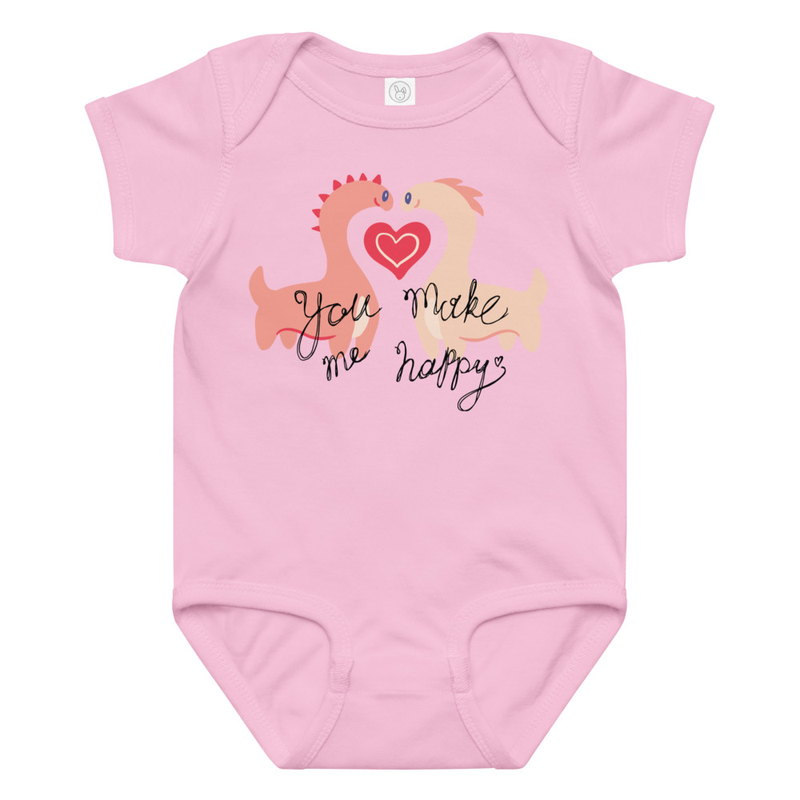 Valentine's You Make Me Happy Dinosaurs Baby Bodysuit