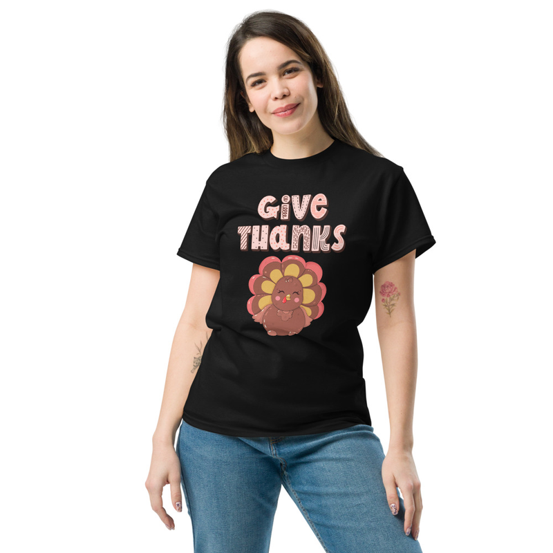 Thanksgiving Give Thanks Cute Turkey Adult Unisex Tee
