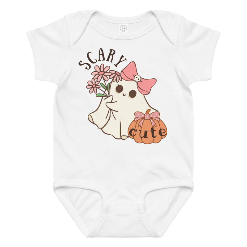 Halloween Scary Cute Ghost with Bow Baby Bodysuit
