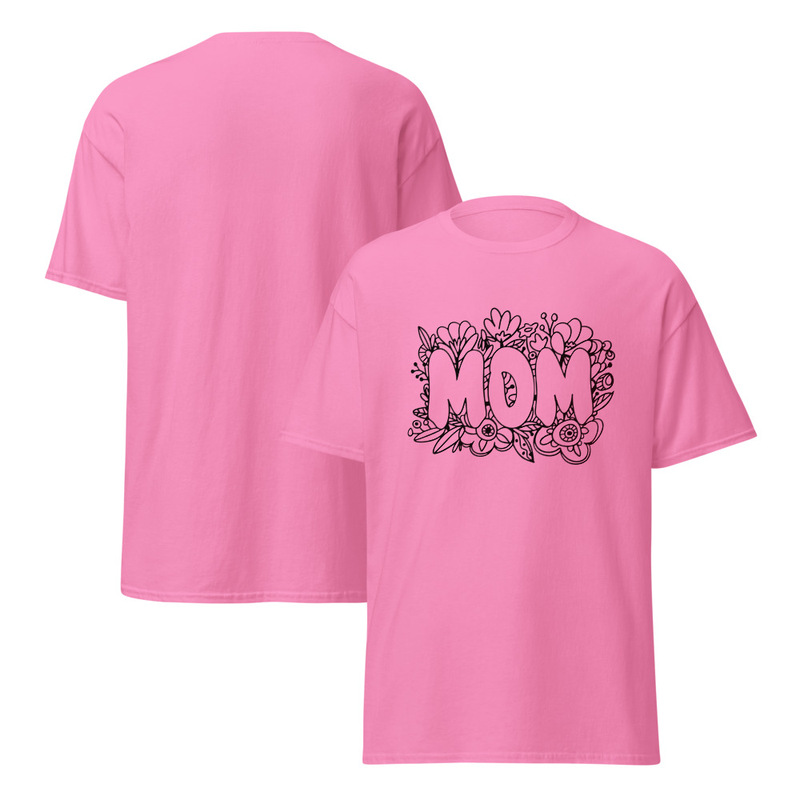 Mom Flowers Black and White Adult Unisex Tee
