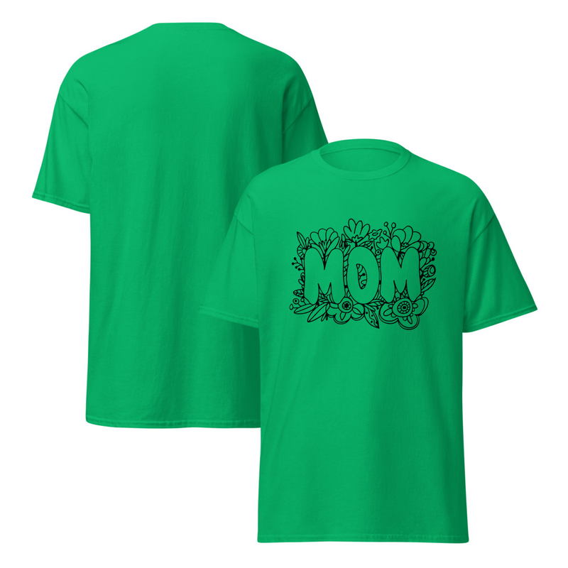 Mom Flowers Black and White Adult Unisex Tee