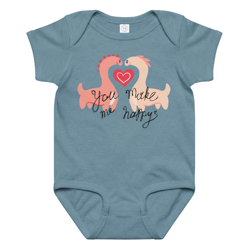 Valentine's You Make Me Happy Dinosaurs Baby Bodysuit