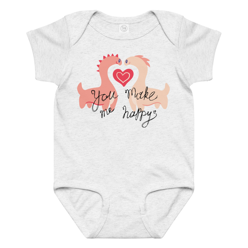 Valentine's You Make Me Happy Dinosaurs Baby Bodysuit