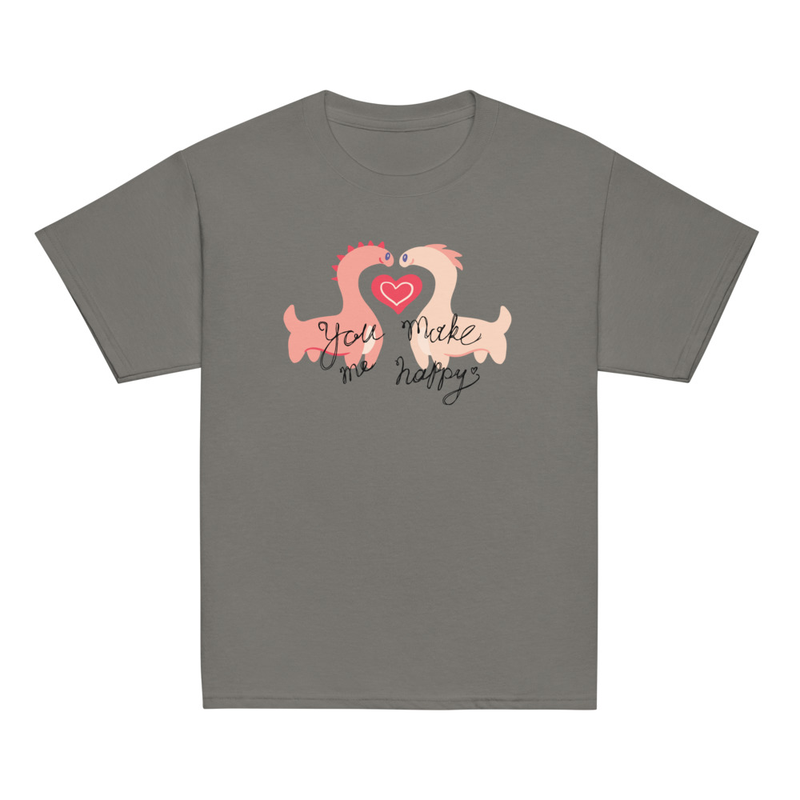Valentine's You Make Me Happy Dinosaurs Youth Tee