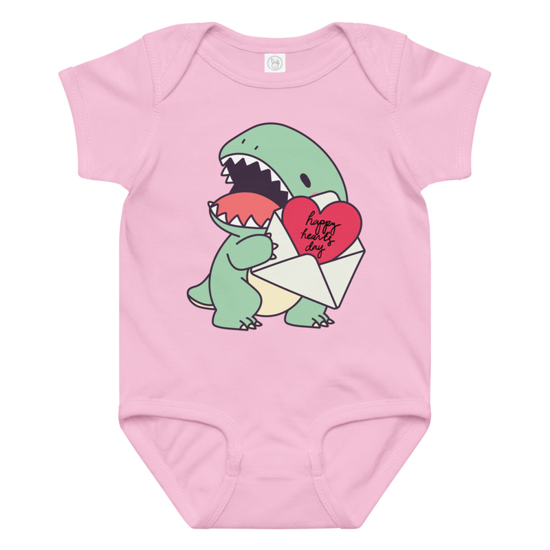 Valentine's Dino Happy Hearts Day Baby Bodysuit