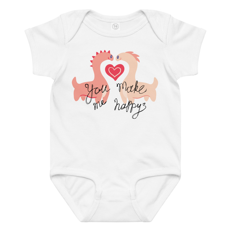Valentine's You Make Me Happy Dinosaurs Baby Bodysuit