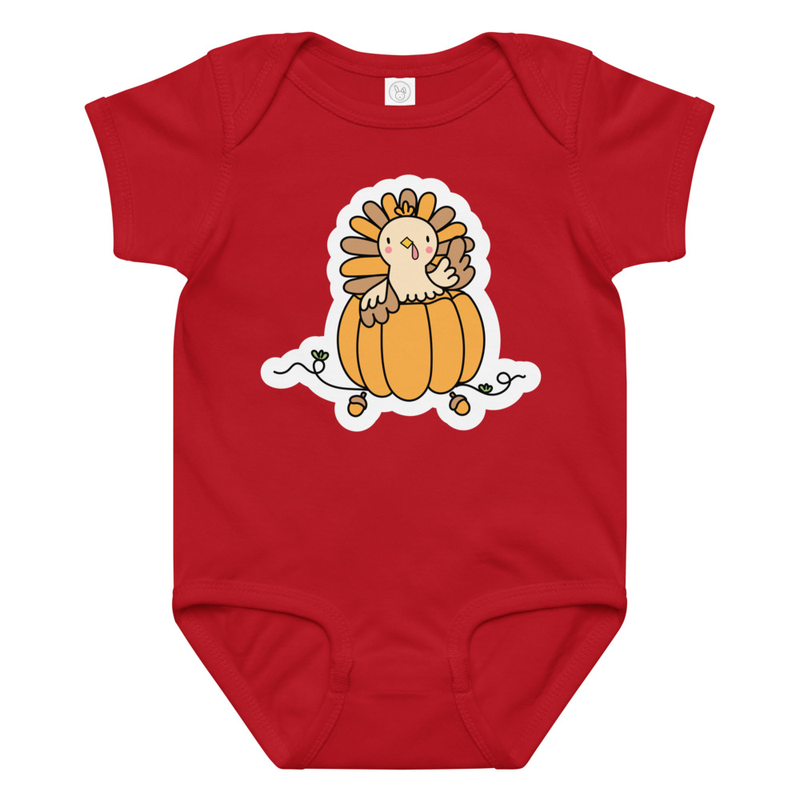 Thanksgiving Turkey in a Pumpkin Baby Bodysuit