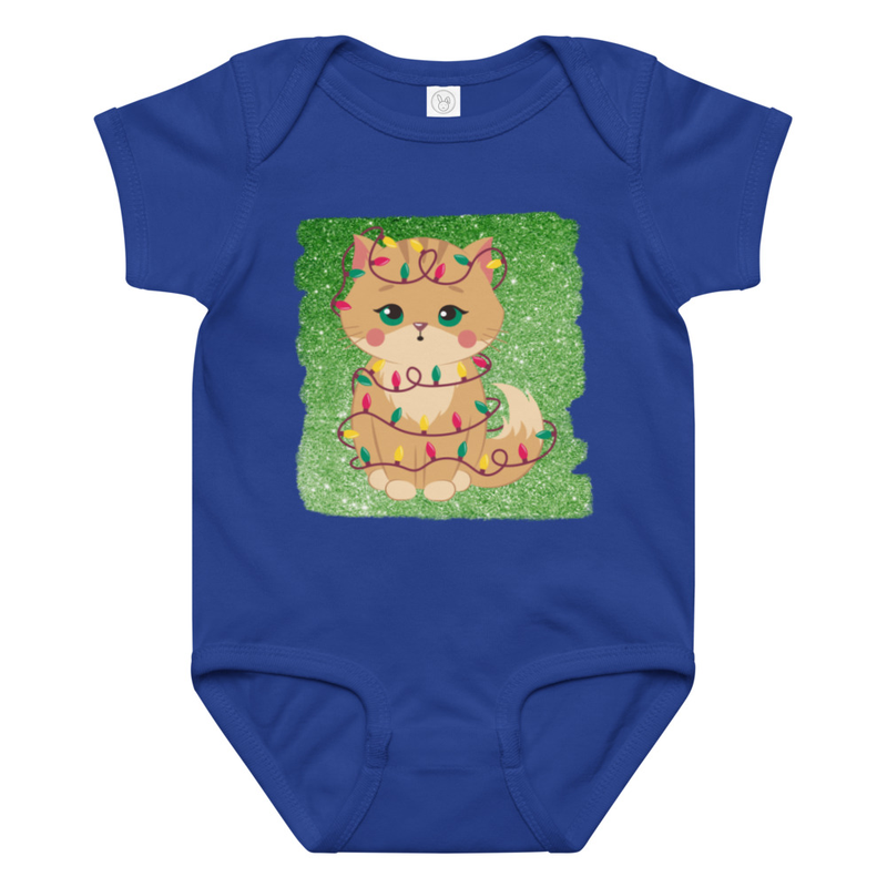 Christmas Kitten in Tangled Lights Baby Bodysuit