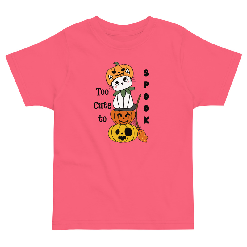 Halloween Too Cute to Spook Cat with Pumpkins Toddler Tee