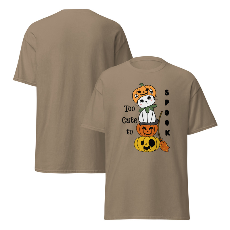 Halloween Too Cute to Spook Cat with Pumpkins Adult Unisex Tee