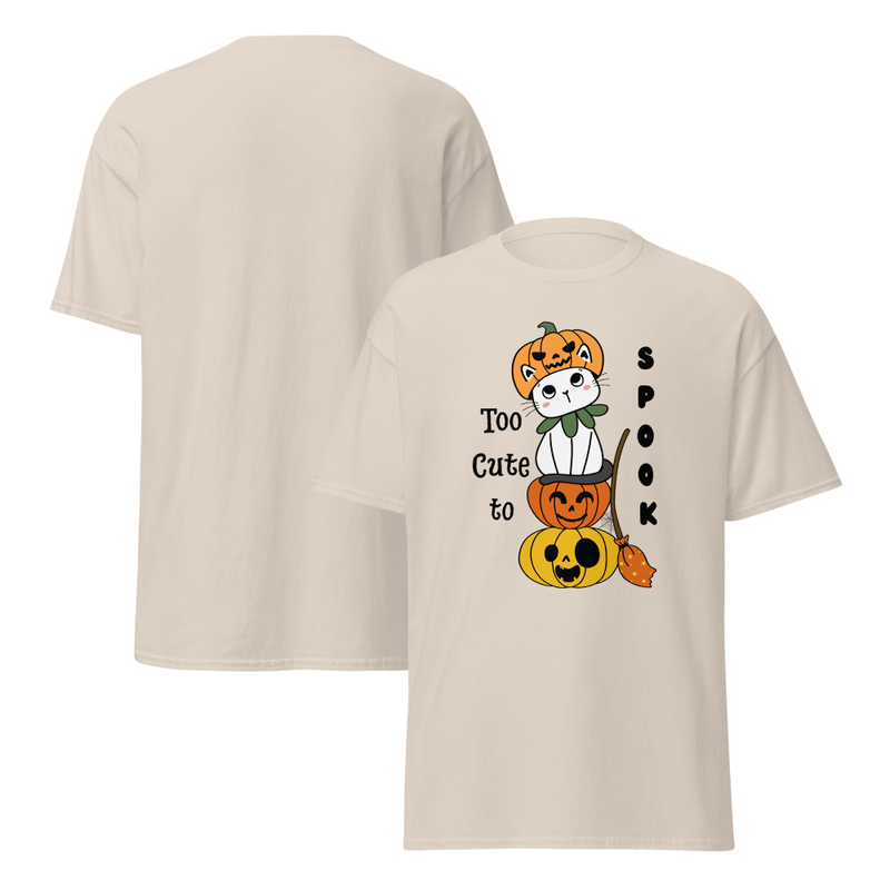 Halloween Too Cute to Spook Cat with Pumpkins Adult Unisex Tee