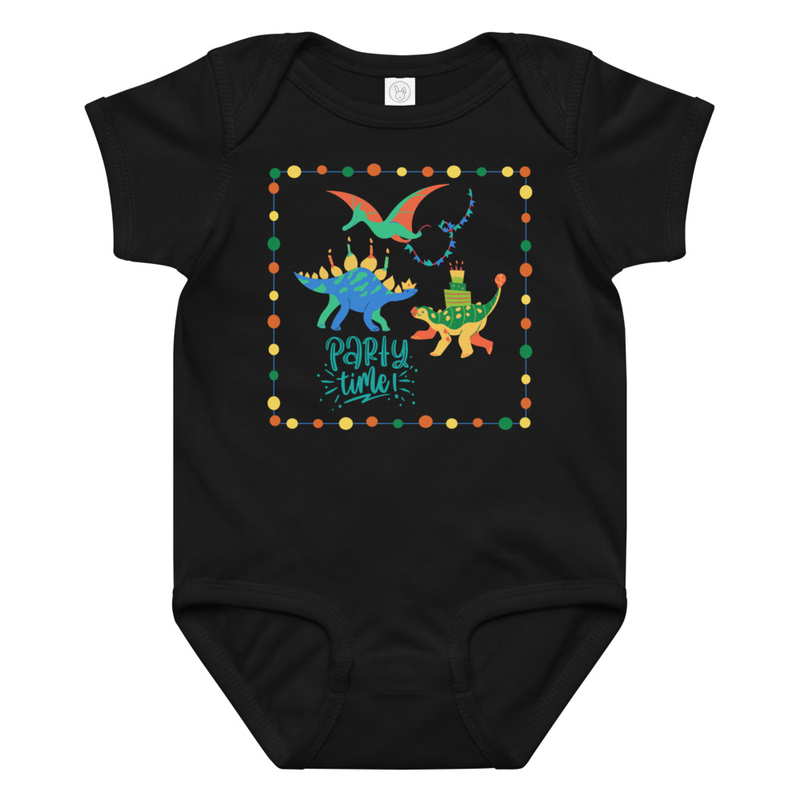 Birthday Party Time Dinosaurs Baby Bodysuit