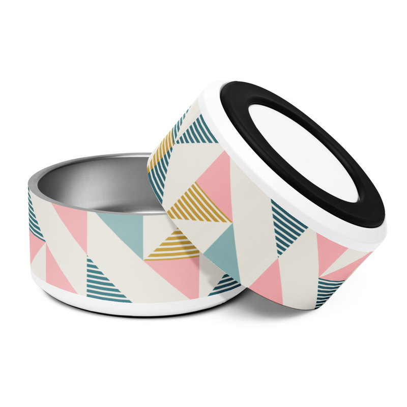 Geometric Colorful Triangles Pattern Pet Bowl