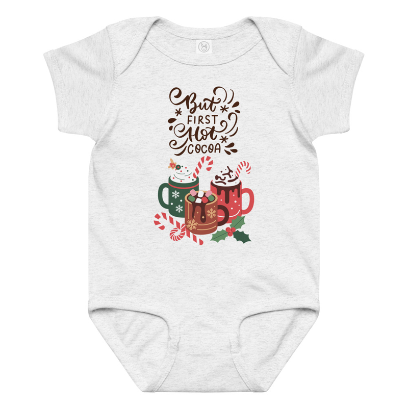 Christmas But First Hot Cocoa Baby Bodysuit