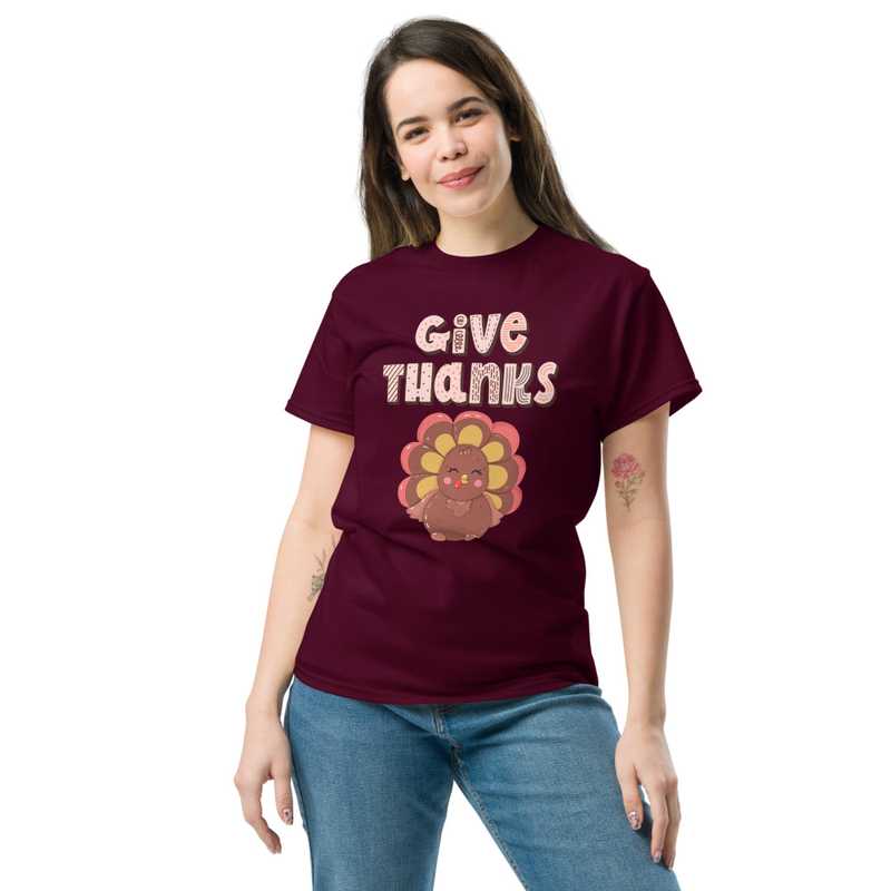 Thanksgiving Give Thanks Cute Turkey Adult Unisex Tee
