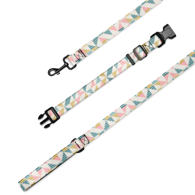 Geometric Colorful Triangles Pattern Pet Collar and Leash