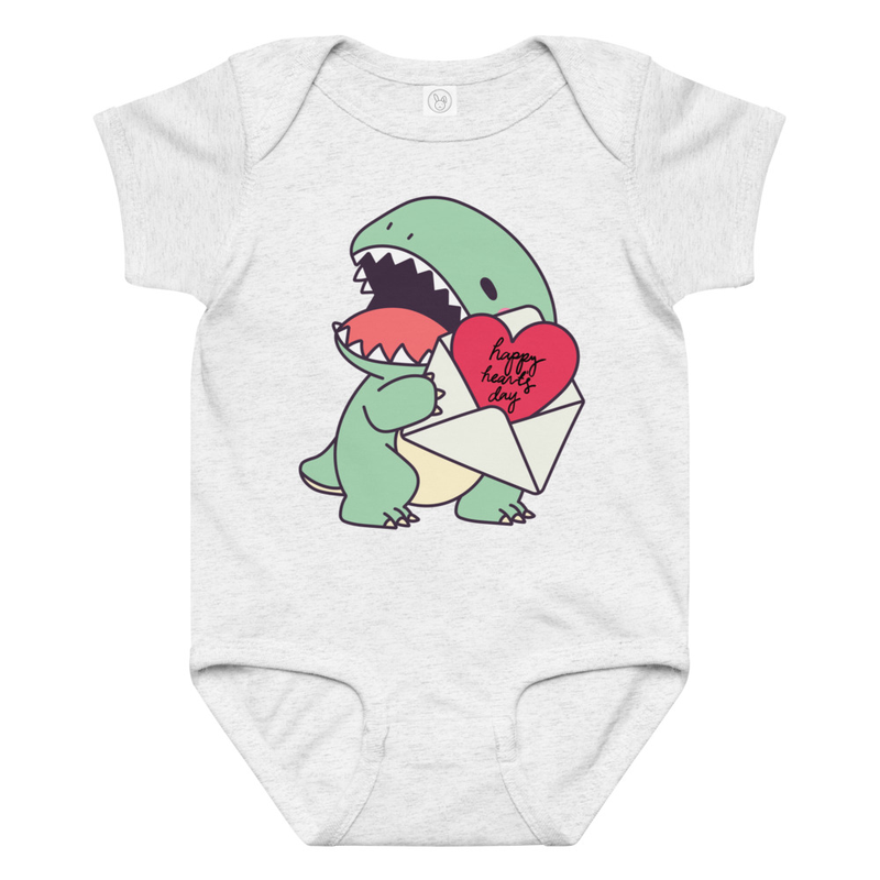 Valentine's Dino Happy Hearts Day Baby Bodysuit