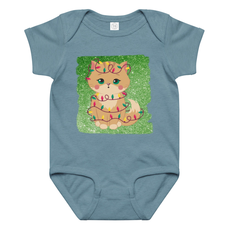 Christmas Kitten in Tangled Lights Baby Bodysuit