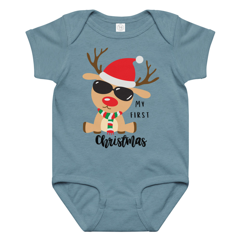 My First Christmas Reindeer with Sunglasses Baby Bodysuit