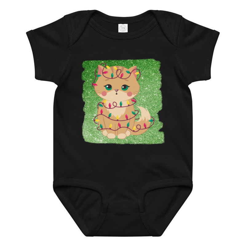 Christmas Kitten in Tangled Lights Baby Bodysuit