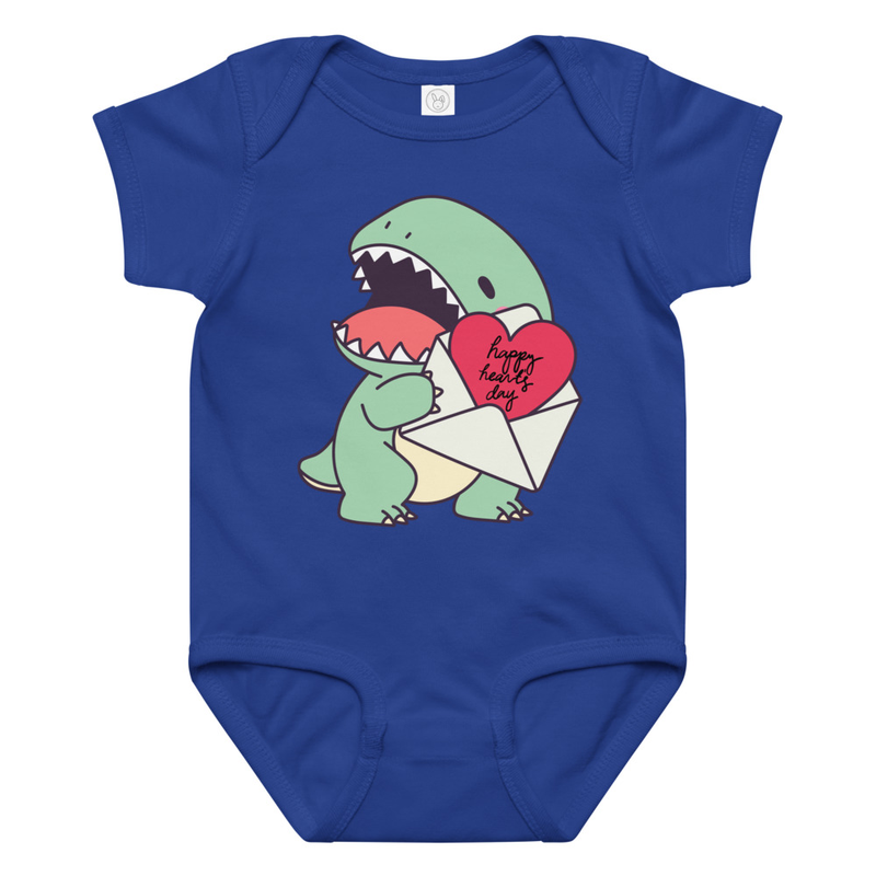 Valentine's Dino Happy Hearts Day Baby Bodysuit