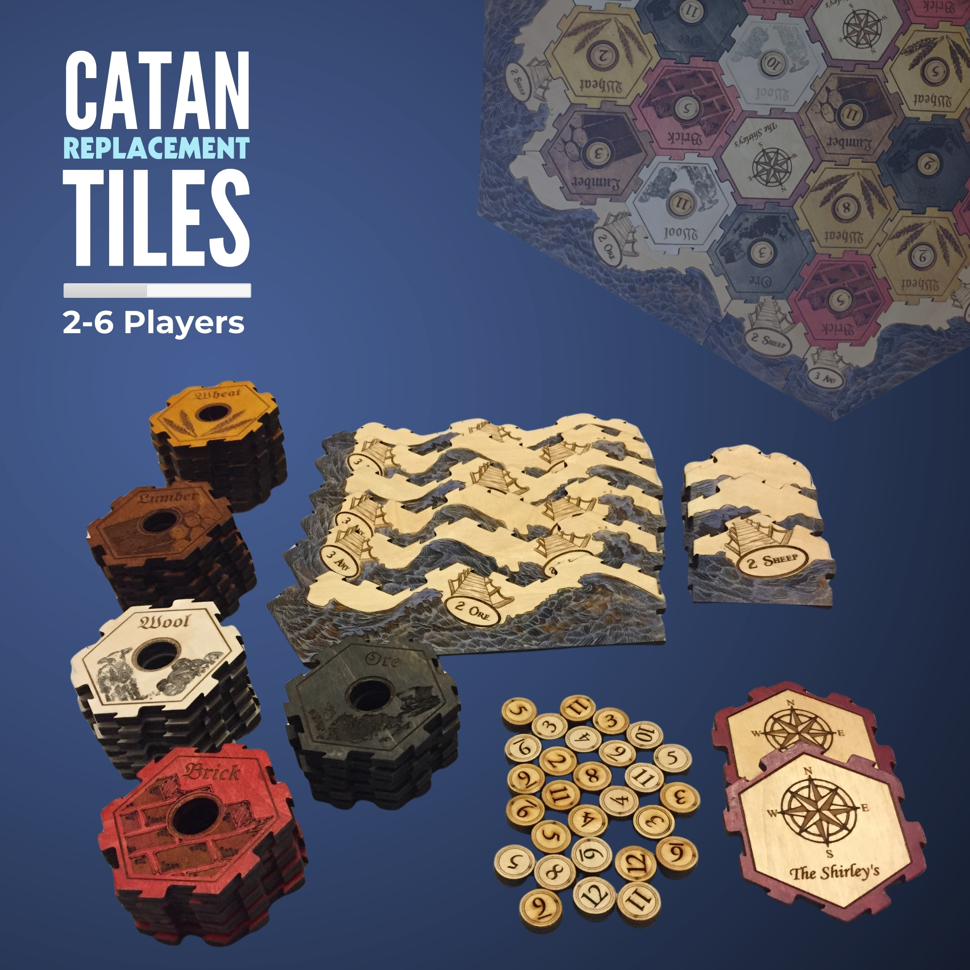 6P Baltic Birch Interlocking Catan Set
