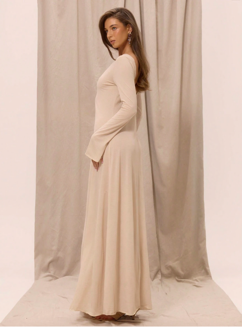 Cream Long-Sleeve Maxi Dress